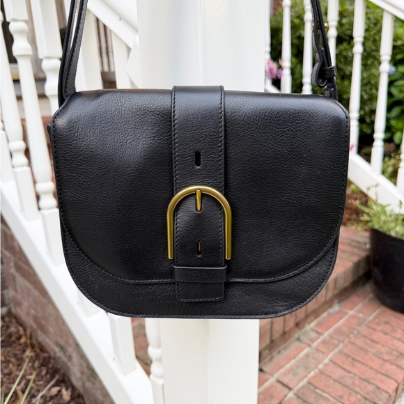 Fossil Wiley Saddle Black Leather Flap Shoulder Handbag - Picture 3 of 10